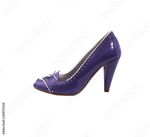 Female shoes lacquered on high heels on a white background