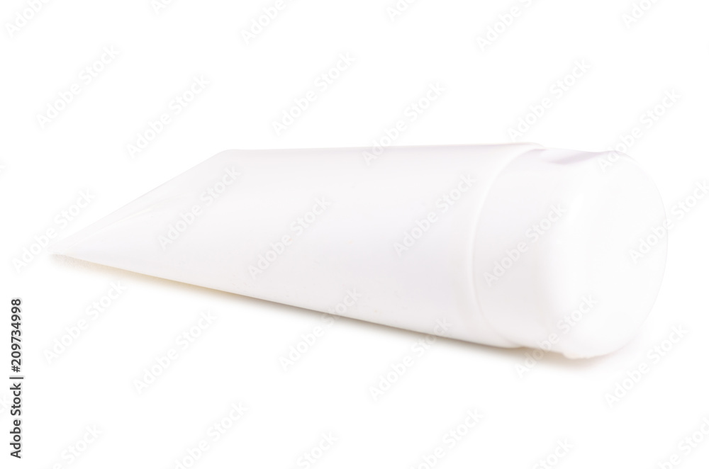 White bottle of body cream on white background isolation White bottle of body cream on white background isolation