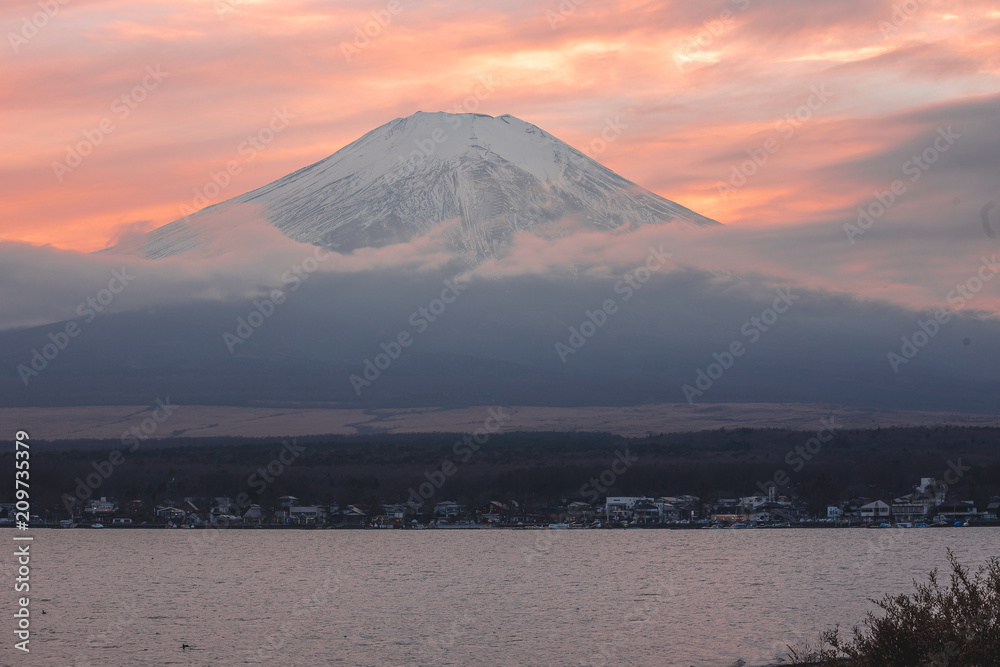Mt. Fuji at lake Yamanakako in evening, Japan