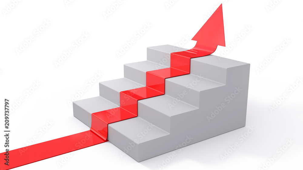 3d illustration of arrow up on stairs isolated on white background 3d illustration of arrow up on stairs isolated on white background