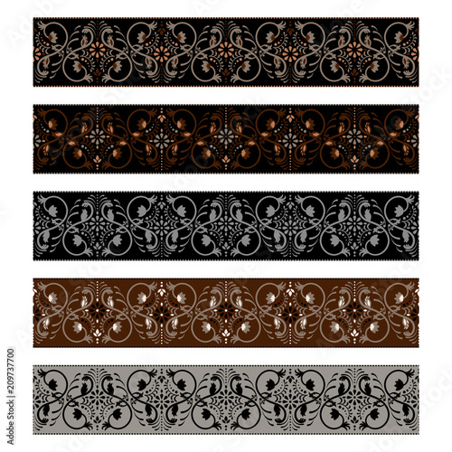 Swirled webbing tape pattern design vector. Fancy strap belt border swatch vector.