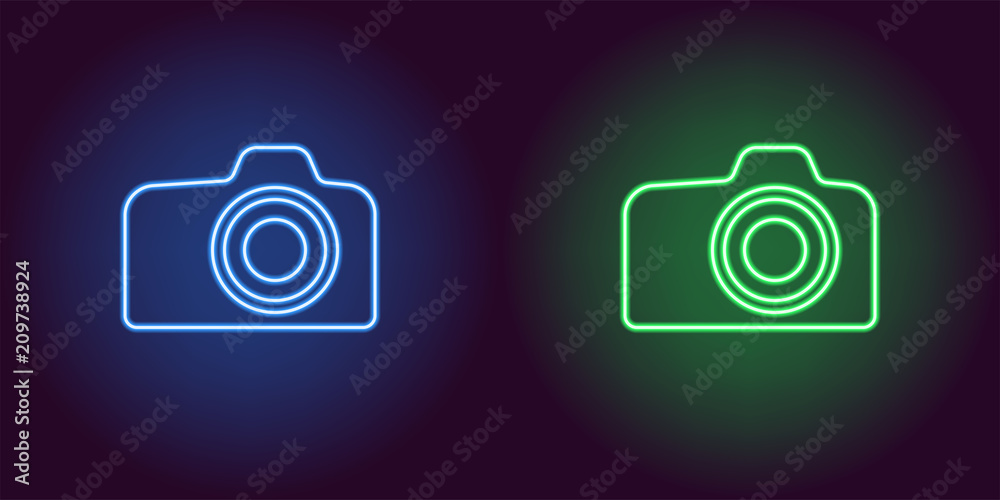 Neon icon of Blue and Green Photo Camera Neon icon of Blue and Green Photo Camera