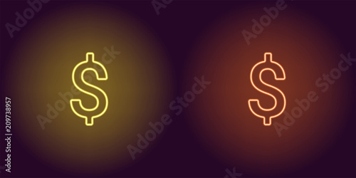 Neon icon of Yellow and Orange Dollar