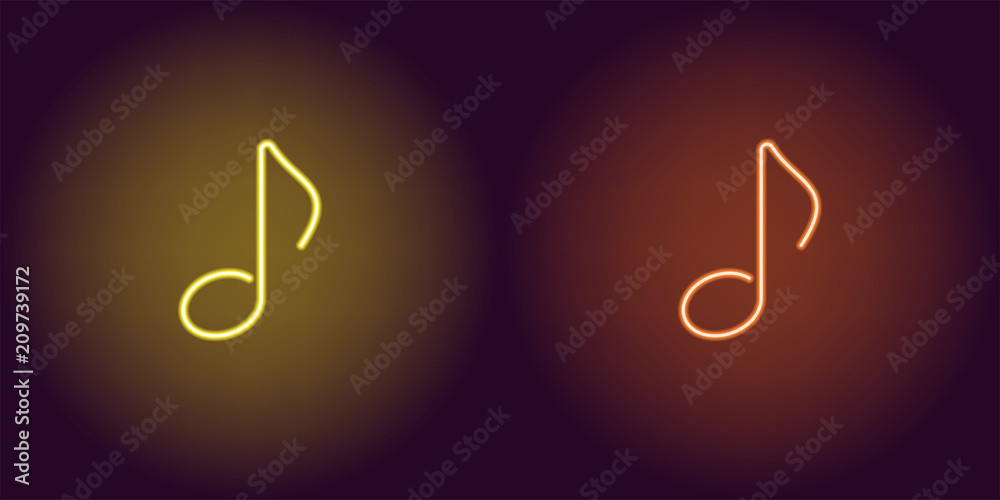 Neon icon of Yellow and Orange Musical Note Neon icon of Yellow and Orange Musical Note