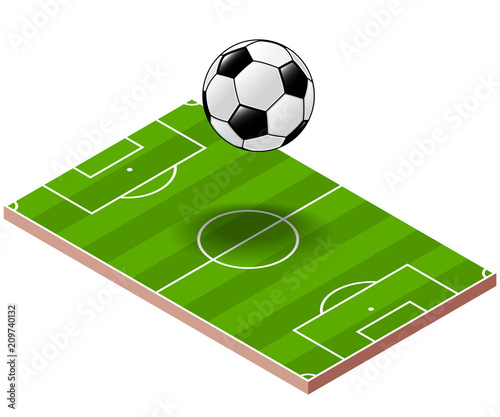 Soccer ball above soccer field - Isometric Vector
