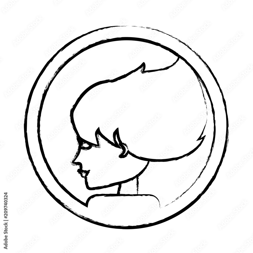 Obraz premium profile of a woman and decorative circular frame over white background, vector illustration