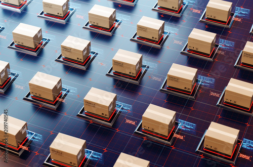 Packages are transported in high-tech Settings,online shopping,Concept of automatic logistics management.