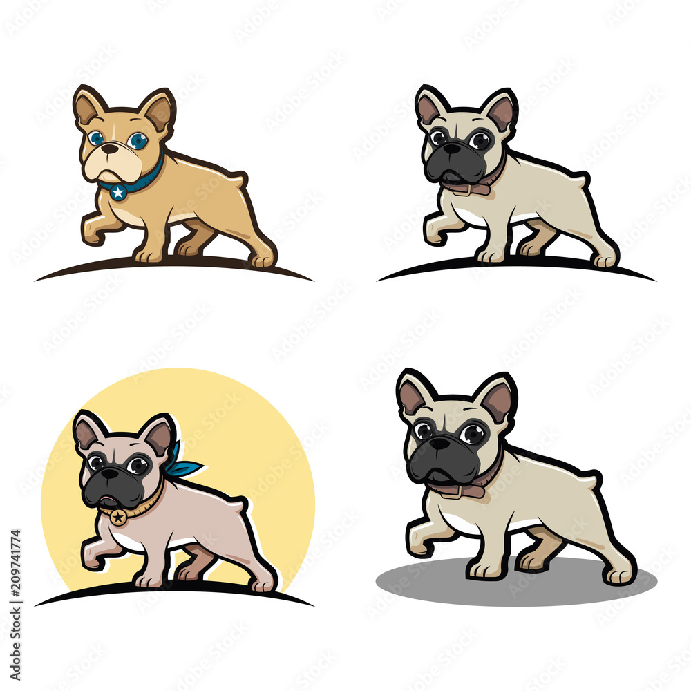 Fototapeta premium French Bulldog Cartoon Mascot Bundle Set