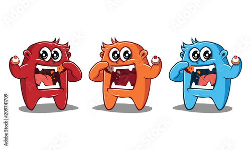 Cute Scary Cartoon Monster Eat Cake