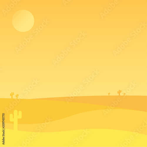 Desert Yellow Landscape Banners Nature Background Flat Style Vector Illustration