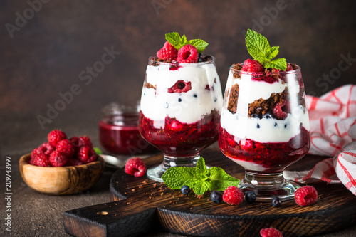 Layered dessert in a jar. photo