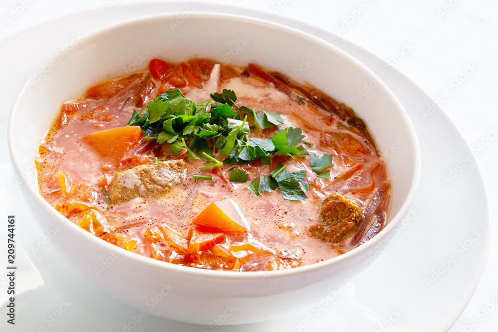 vegetables and meat soup with sour cream and lovage vegetables and meat soup with sour cream and lovage