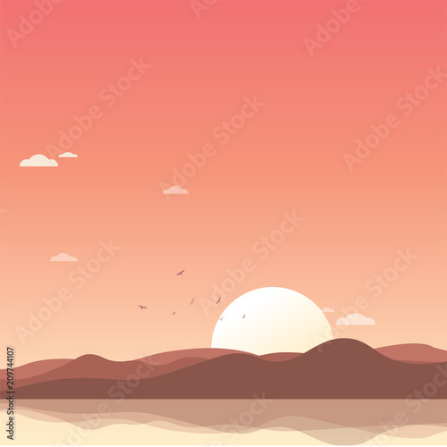 Landscape Sunset Background Vector Illustration
