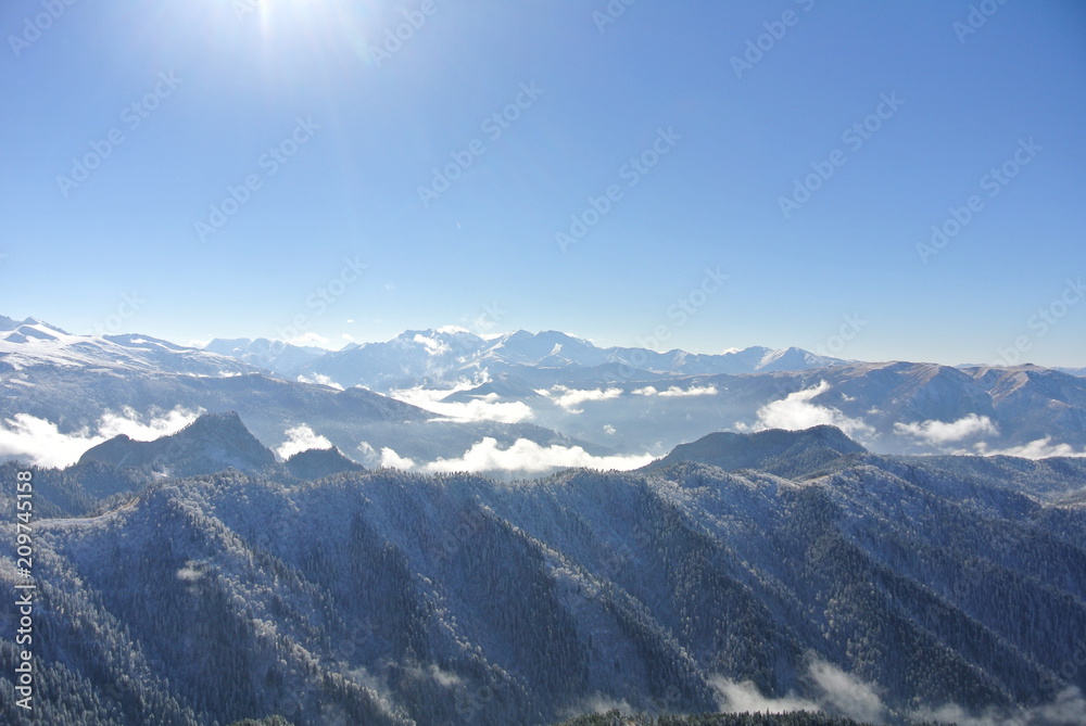 winter in the mountains, mountains, rocks, winter nature, clouds, sky, winter forest