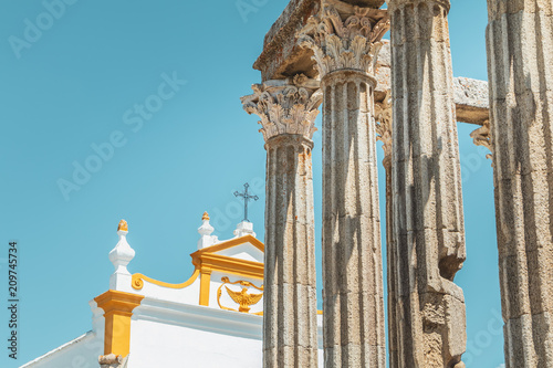 architectural detail of the Roman Temple of Evora or Temple of Diana in Portugal photo