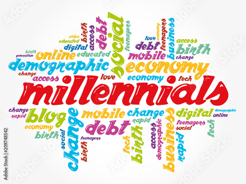 Millennials word cloud collage, social concept background