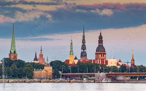 Evening view on historical center of old Riga - the capital of Latvia and fam...