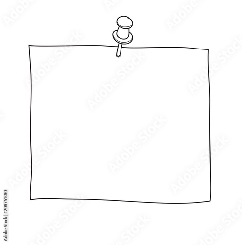 note paper with a red push pin hand drawn vector line art illustration