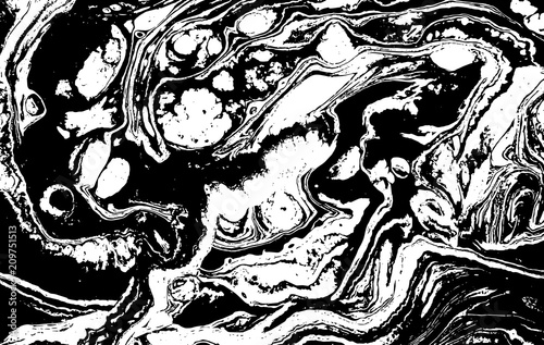 Black and white liquid texture. Marbled illustration. Abstract vector background. Monochrome marble pattern.