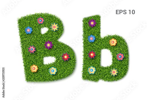 Letter Bb with a texture of grass and flowers.