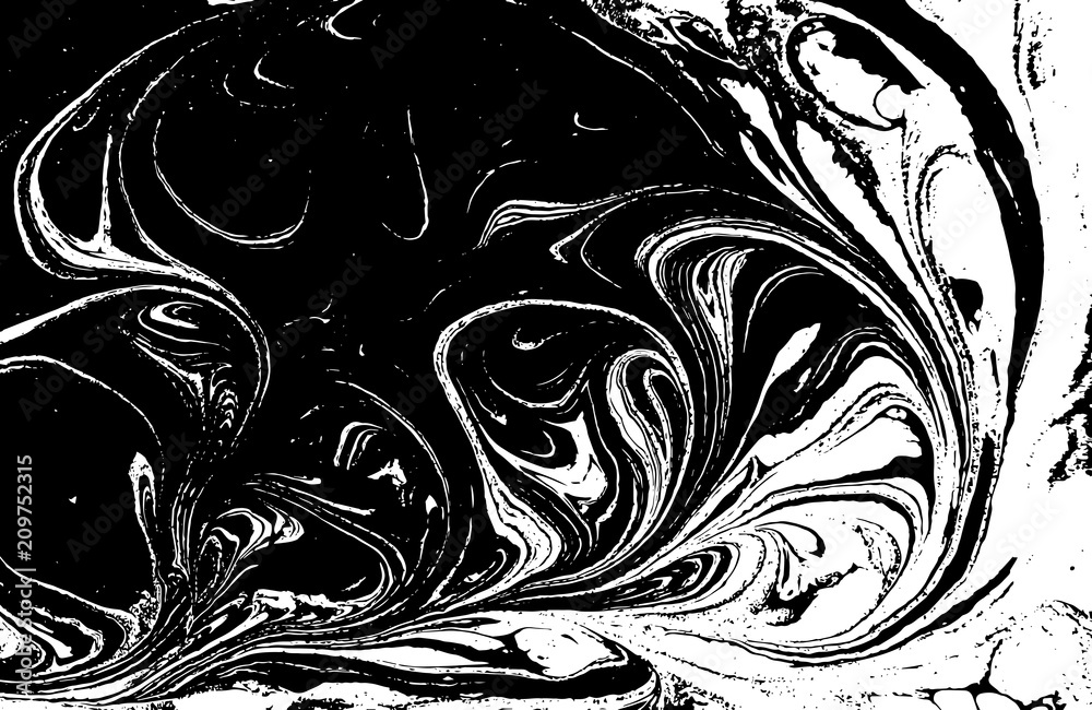 Black and white liquid texture. Marbled illustration. Abstract vector background. Monochrome marble pattern.