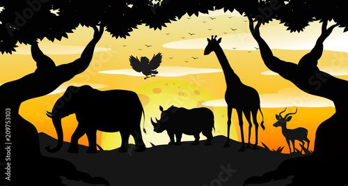 Silhouette Safari Scene at Dawn