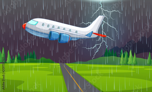 An Airplane Flying in Thunderstorm