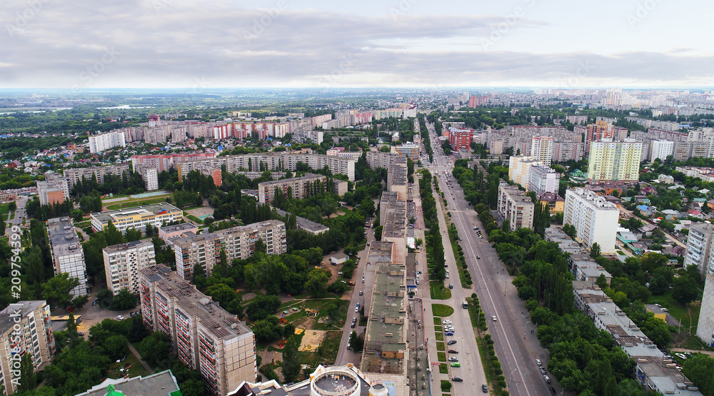 Fototapeta premium view from above on city of Lipetsk in Russia