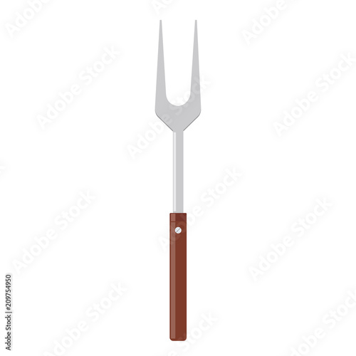 Barbecue fork with wooden handle. BBQ or grill tools icon. Symbol Template Logo. Vector illustration flat design. Isolated on white background.