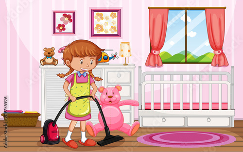 A Mother Cleaning Kid Bedroom