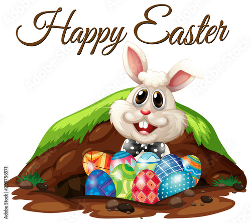 Happy Easter Rabbit and Eggs