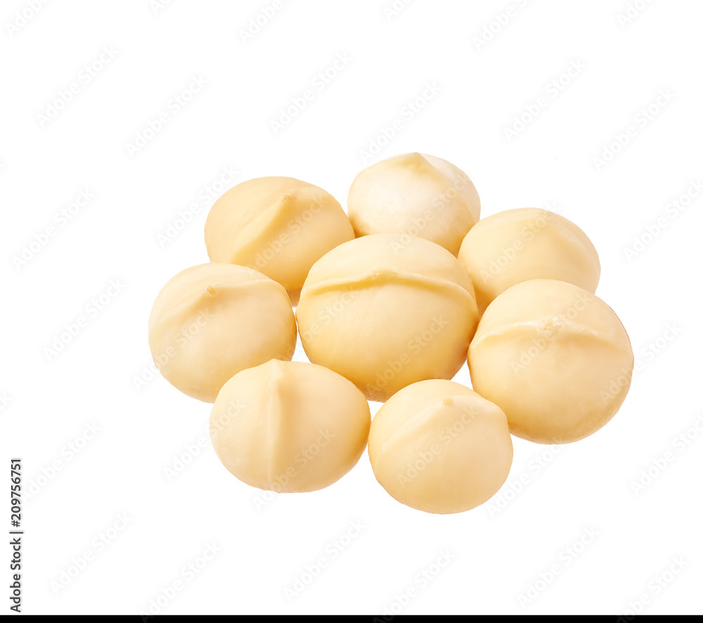 Peeled macadamia nut isolated on white background Peeled macadamia nut isolated on white background