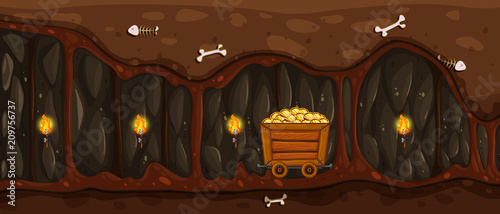 An Underground Mine and Gold Cart
