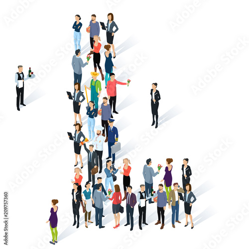 Crowded isometric people alphabet 