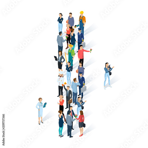 Crowded isometric people alphabet 