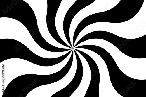 Black and white spiral background, swirling radial pattern, abstract vector illustration