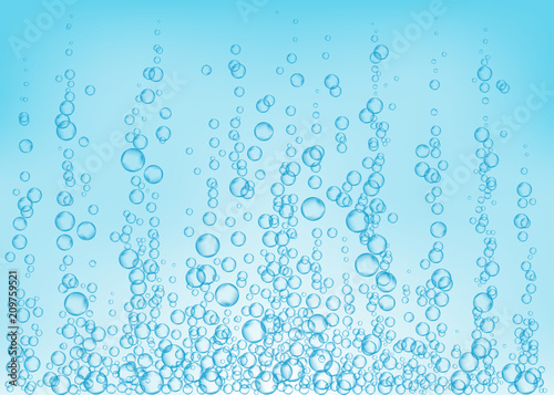 Undersea blue fizzing air, water or oxygen bubbles vector texture.