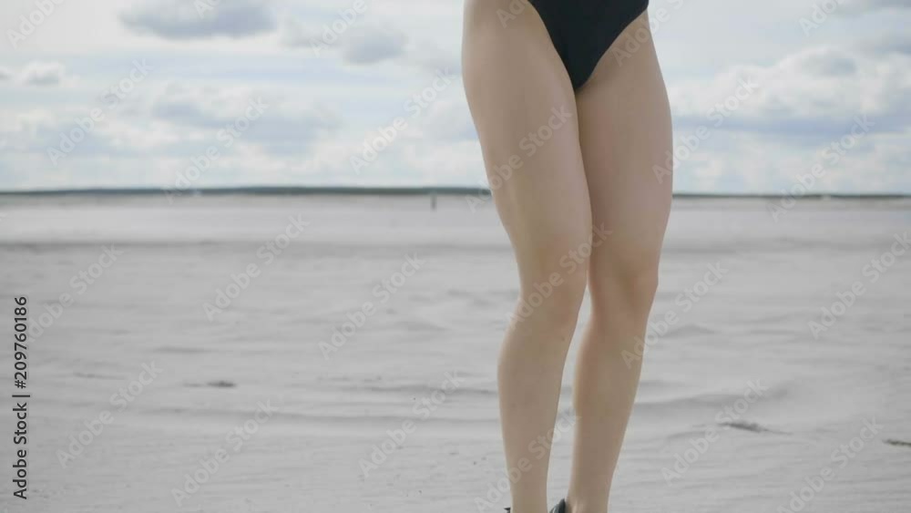 Girl is skip jumping in the morning