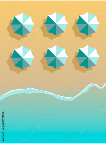 Beach umbrellas lines and ocean background