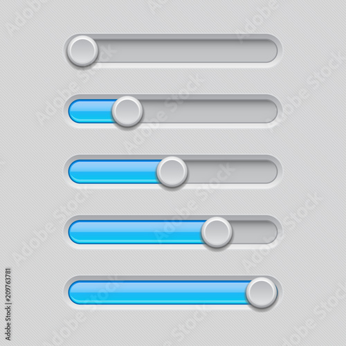 Slider bars. Gray blue volume level console