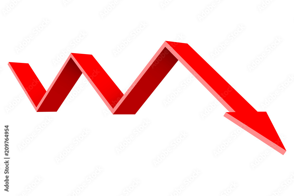 Red 3d down arrow. Financial graph Red 3d down arrow. Financial graph