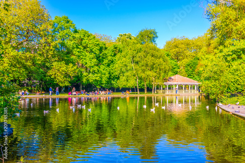 View of a small pond in the Saint Stephen's Green park in Dublin, Ireland photo