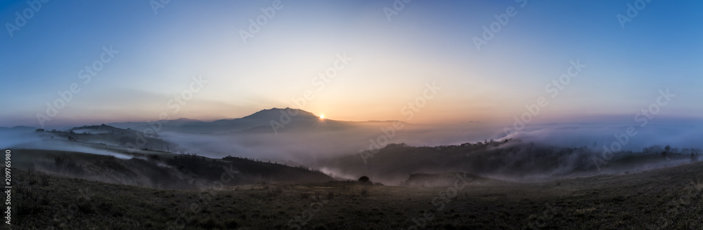 Sunset on San marino with mist Panoramic