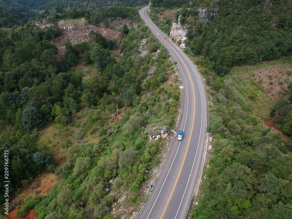 Aerial view of highway and natural landscape