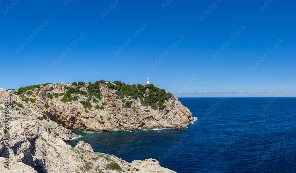 Mallorca, XXL large panorama of ancient lighthouse capdepera nature landscape Mallorca, XXL large panorama of ancient lighthouse capdepera nature landscape