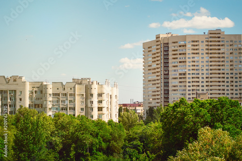 Multi-storey apartment buildings. City landscape, Russia.