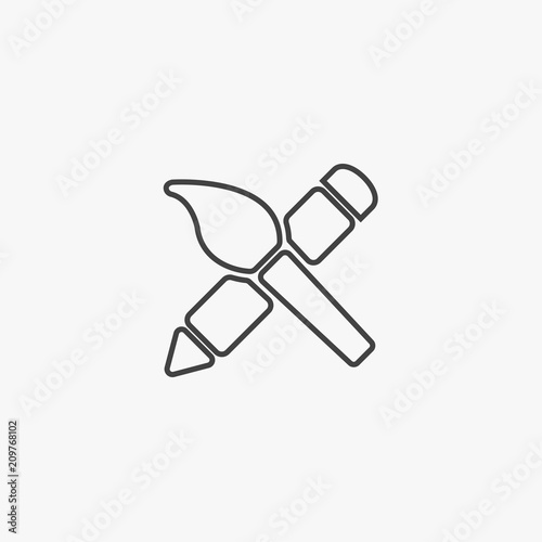 Brush and pencil. Drawing characters. Education sign. Symbol icon drawing and art
