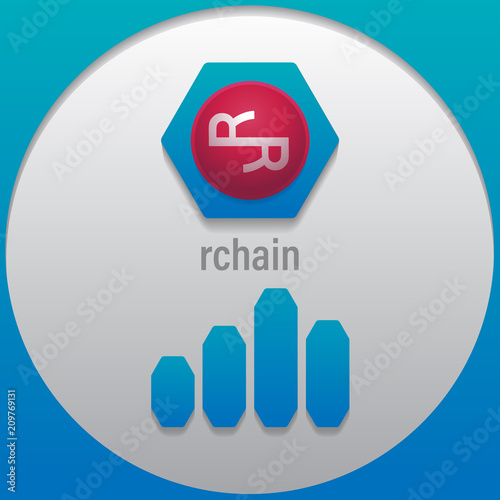 RChain. Crypto currency sign emblem color with a bar graph. Use for logos, icon, print products, page, design web site and mobile app. Vector illustration. photo