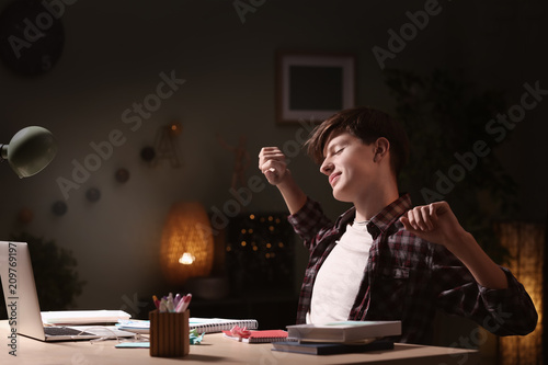 Teenager doing homework at ...