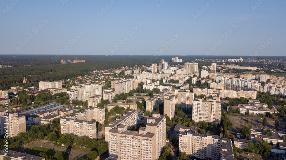Aerial view of streets in downtown Kyiv, Ukraine